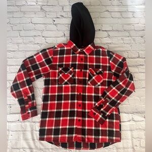 Fly Society Men's L Flannel Shirt Button-Up with Hood and Pockets